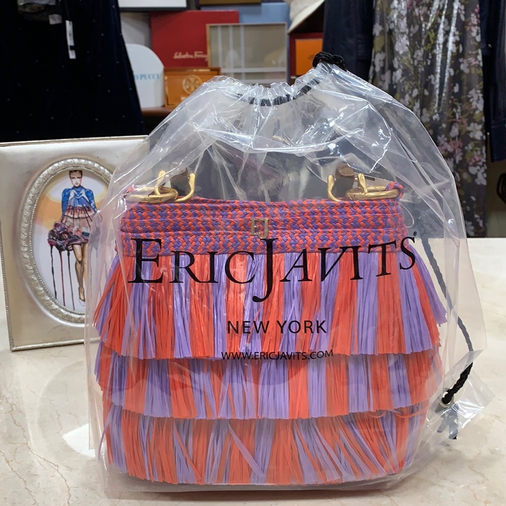 ERIC JAVITS LIL’ MAMBO STRAW BAG IN FIESTA - Picture 10 of 13